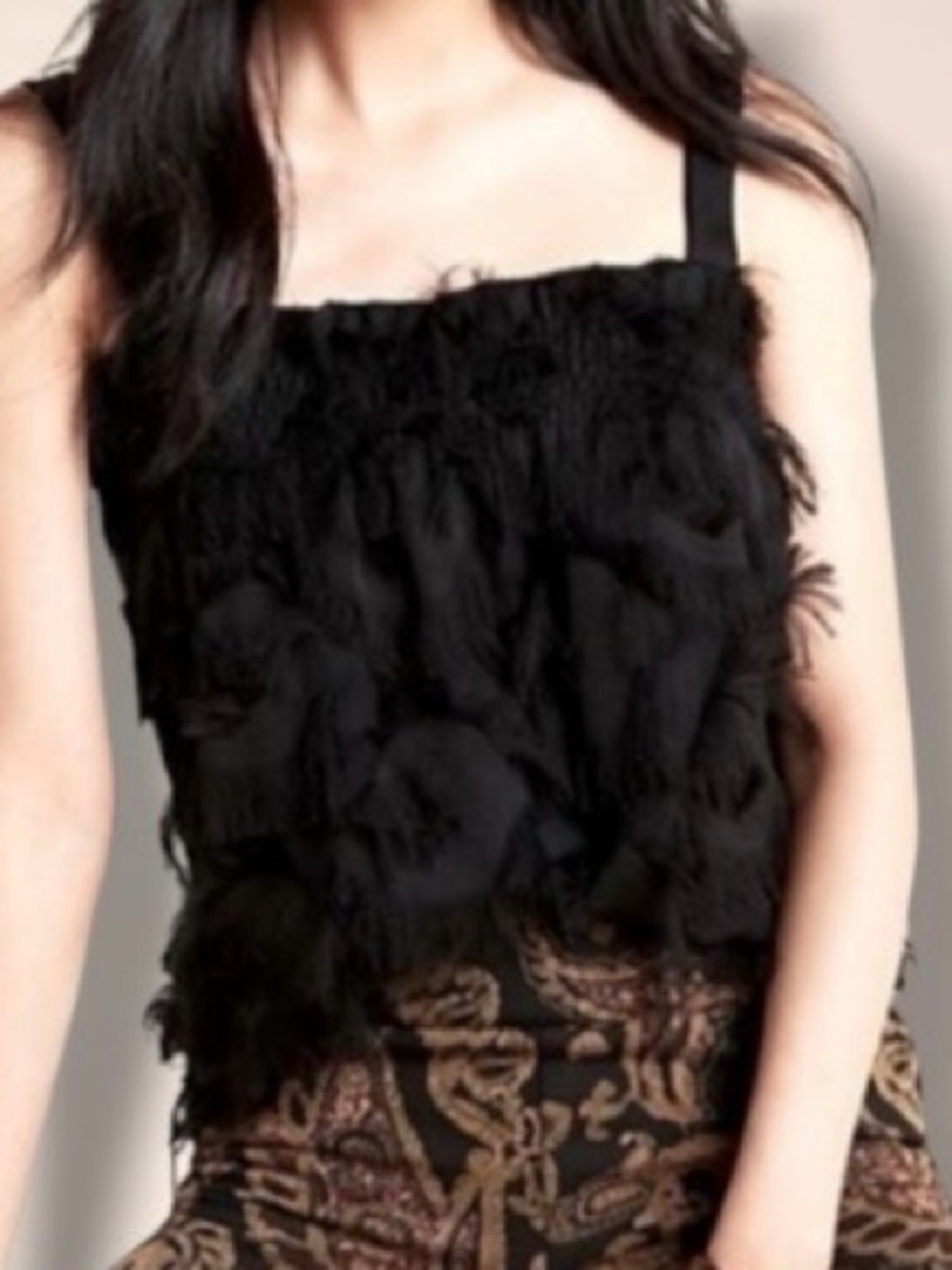 Anthropologie X Waverly Grey collection Delia Fringe Tank XS